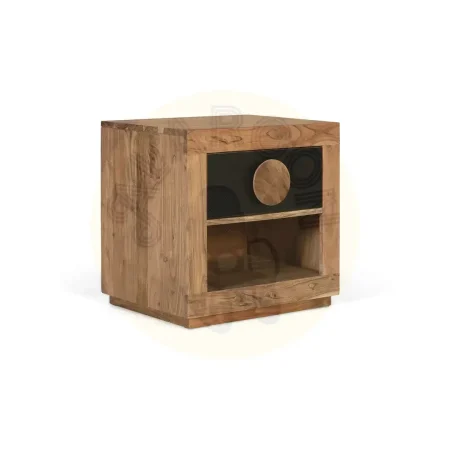 Mesita de noche Essence de madera de acacia acabado mate color natural con patas de mango y un cajón 50x40x50cm - Giner y Colomer - 2535GYC - foto-secundaria-1