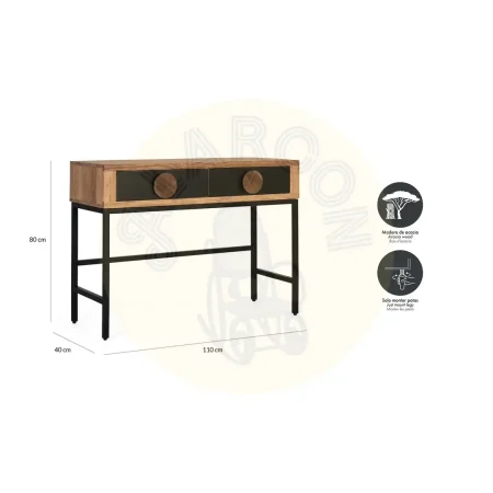 Consola Essence en madera de acacia acabado natural mate con 2 cajones y estructura en hierro negro 110x40x80cm - Giner y Colomer - 2536GYC - foto-secundaria-5