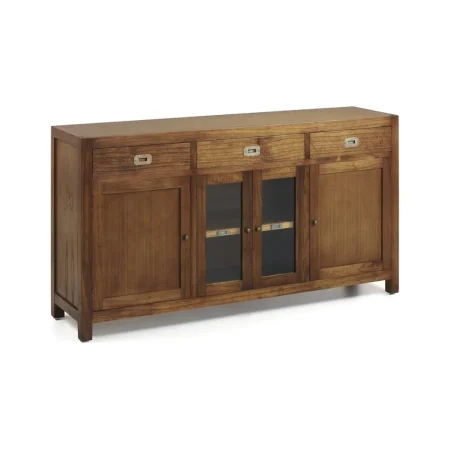 Bufet en mindi con 3 cajones 2 puertas de madera 2 puertas de cristal 3 estantes y accesorios de bronce 160x40x85cm - Moycor - 30001MYC - foto-blanco