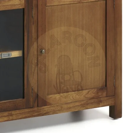 Bufet en mindi con 3 cajones 2 puertas de madera 2 puertas de cristal 3 estantes y accesorios de bronce 160x40x85cm - Moycor - 30001MYC - foto-secundaria-4