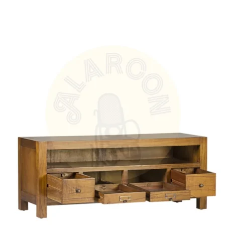 Mueble TV en madera de mindi maciza con 4 cajones 1 hueco y cajón secreter con accesorios de bronce 110x40x45cm - Moycor - 30013MYC - foto-secundaria-1