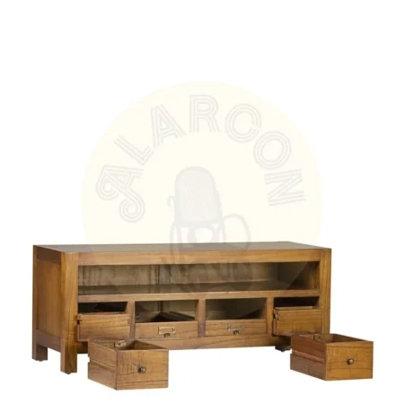 Mueble TV en madera de mindi maciza con 4 cajones 1 hueco y cajón secreter con accesorios de bronce 110x40x45cm - Moycor - 30013MYC - foto-secundaria-2