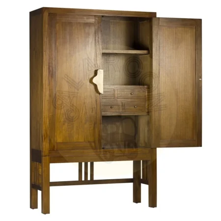 Aparador en mindi madera maciza con 7 cajones 2 puertas y cajón secreter accesorios de bronce 120x40x180cm - Moycor - 30014MYC - foto-secundaria-1