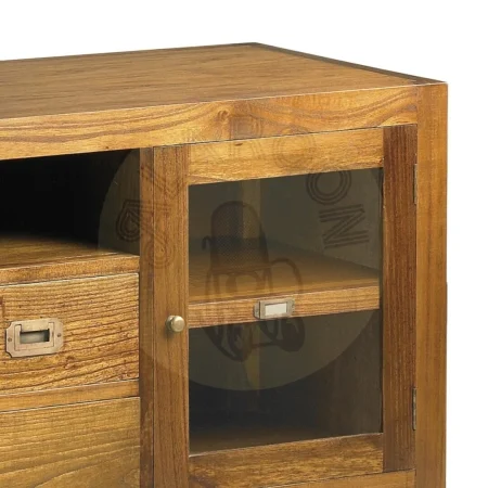 Mueble TV en mindi con accesorios de bronce 3 cajones 2 puertas y hueco para equipos electrónicos 150x45x60cm - Moycor - 30128MYC - foto-secundaria-1