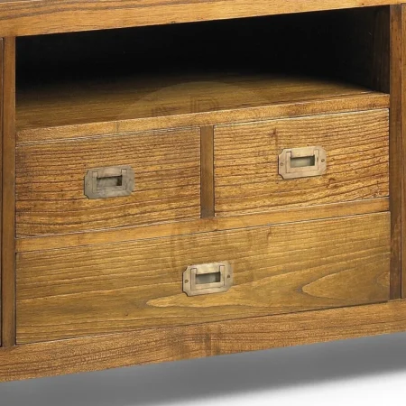 Mueble TV en mindi con accesorios de bronce 3 cajones 2 puertas y hueco para equipos electrónicos 150x45x60cm - Moycor - 30128MYC - foto-secundaria-2