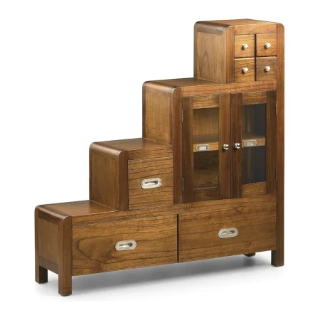 Mueble escalera de mindi hecho a mano 7 cajones 2 puertas accesorios en bronce plateado 98x25x98cm - Moycor - 301504DMYC - foto-blanco