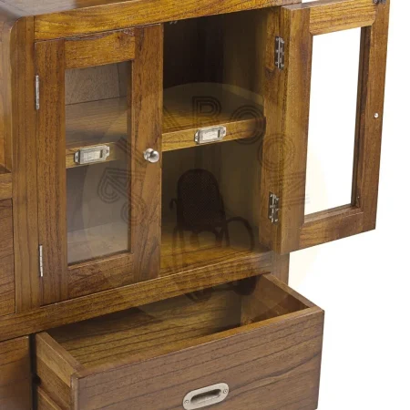 Mueble escalera de mindi hecho a mano 7 cajones 2 puertas accesorios en bronce plateado 98x25x98cm - Moycor - 301504DMYC - foto-secundaria-1