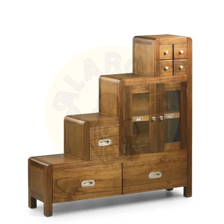 Mueble escalera de mindi hecho a mano 7 cajones 2 puertas accesorios en bronce plateado 98x25x98cm - Moycor - 301504DMYC - foto-secundaria-3