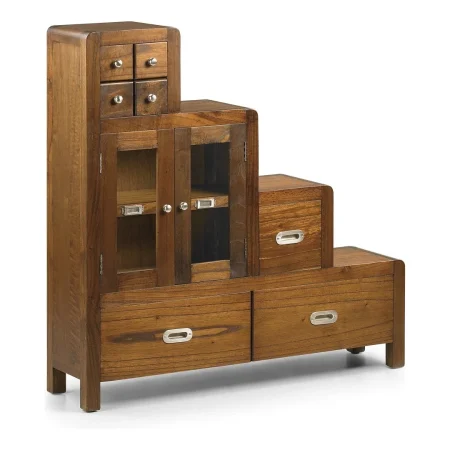 Mueble escalera de mindi hecho a mano 7 cajones y 2 puertas accesorios en bronce plateado 98x25x98cm - Moycor - 301504IMYC - foto-blanco