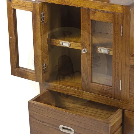 Mueble escalera de mindi hecho a mano 7 cajones y 2 puertas accesorios en bronce plateado 98x25x98cm - Moycor - 301504IMYC - foto-secundaria-1