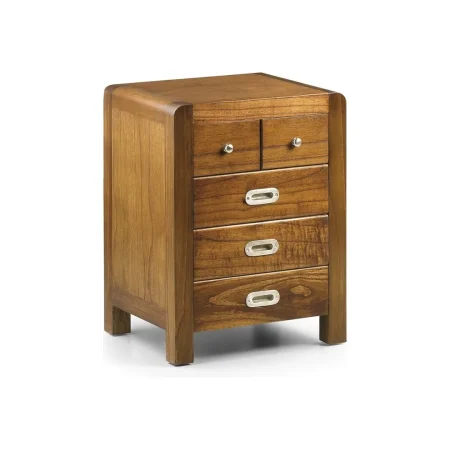 Mesita de noche en madera de mindi con accesorios de bronce color plata y 2 cajones pequeños y 3 cajones grandes 45x40x60cm - Moycor - 301533MYC - foto-blanco