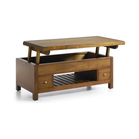 Mesa de centro elevable en mindi con 2 cajones y un hueco con tiradores plateados y accesorios en bronce-65cm 110x55x45cm - Moycor - 301559MYC - foto-blanco