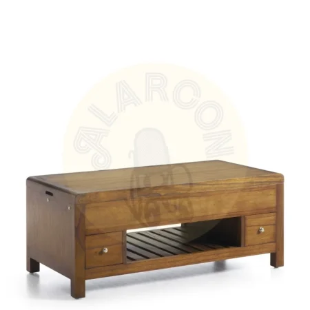 Mesa de centro elevable en mindi con 2 cajones y un hueco con tiradores plateados y accesorios en bronce-65cm 110x55x45cm - Moycor - 301559MYC - foto-secundaria-1