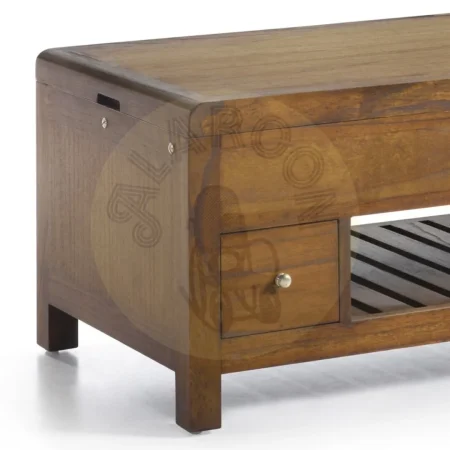 Mesa de centro elevable en mindi con 2 cajones y un hueco con tiradores plateados y accesorios en bronce-65cm 110x55x45cm - Moycor - 301559MYC - foto-secundaria-3