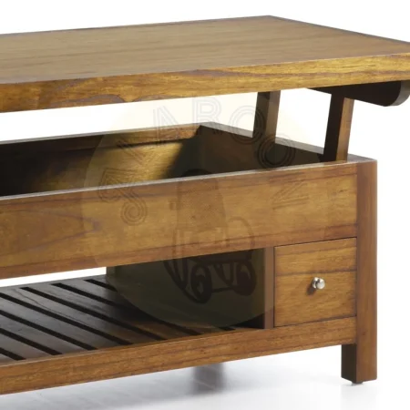 Mesa de centro elevable en mindi con 2 cajones y un hueco con tiradores plateados y accesorios en bronce-65cm 110x55x45cm - Moycor - 301559MYC - foto-secundaria-5
