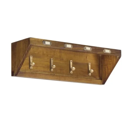 Perchero en madera de mindi con estante superior y 4 colgadores de bronce 70x20x20cm - Moycor - 30159MYC - foto-blanco