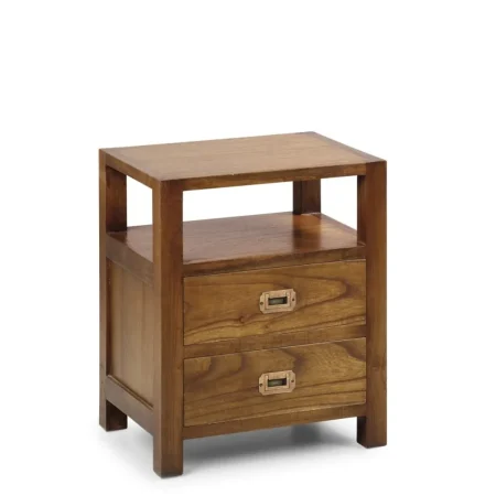 Mesita en mindi de fabricación artesanal estructura maciza dos cajones macizos con guías de madera y hueco superior 50x40x60cm - Moycor - 30164MYC - foto-blanco