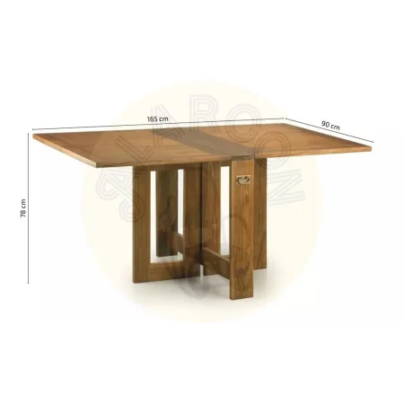 Mesa auxiliar plegable artesanal de mindi con alas abatibles 165x90x78cm - Moycor - 30167MYC - foto-medidas