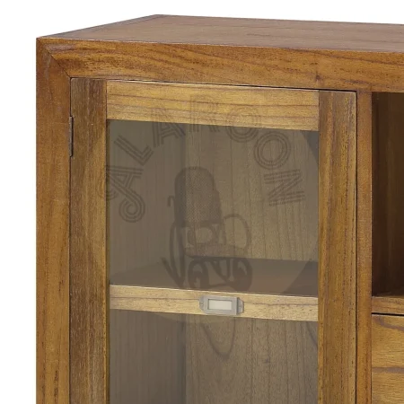 Vitrina auxiliar Combi en mindi con 2 cajones 1 puerta 4 estantes y tiradores de bronce 90x35x90cm - Moycor - 301911IMYC - foto-secundaria-1