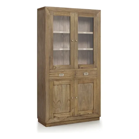 Vitrina Merapi en madera de mindi hecha a mano con accesorios de bronce tiradores plateados 2 cajones 4 puertas 100x40x190cm - Moycor - 302002MYC - foto-blanco