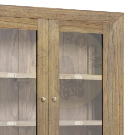 Vitrina Merapi en madera de mindi hecha a mano con accesorios de bronce tiradores plateados 2 cajones 4 puertas 100x40x190cm - Moycor - 302002MYC - foto-secundaria-1