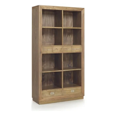 Librería en mindi colección Merapi con 2 cajones amplios 4 cajones pequeños 8 huecos y accesorios de bronce y tiradores plateados 100x40x190cm - Moycor - 302003MYC - foto-blanco