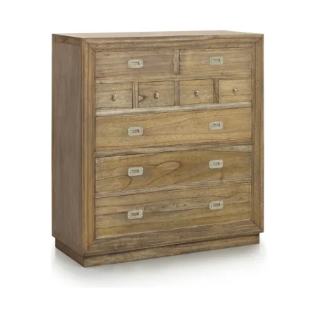 Cómoda en mindi estructura maciza 4+3+2 cajones con cajón secreter y accesorios de bronce color plata 100x45x110cm - Moycor - 302009MYC - foto-blanco