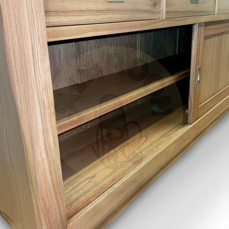Bufet en mindi con 4 cajones y 2 puertas correderas con estante interior y accesorios de bronce color plata 200x50x90cm - Moycor - 302011MYC - foto-secundaria-3