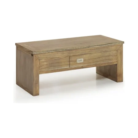 Mesa de centro elevable en mindi fabricada a mano con 2 cajones tiradores plateados y accesorios de bronce 110x55x45cm - Moycor - 302014MYC - foto-blanco