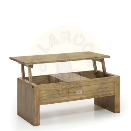 Mesa de centro elevable en mindi fabricada a mano con 2 cajones tiradores plateados y accesorios de bronce 110x55x45cm - Moycor - 302014MYC - foto-secundaria-1