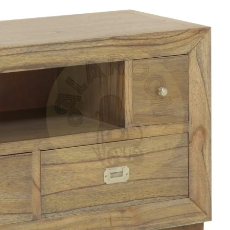 Mueble TV de madera de mindi con accesorios de bronce y tiradores plateados 5 cajones y espacio abierto para equipos electrónicos 160x40x59cm - Moycor - 302018MYC - foto-secundaria-1