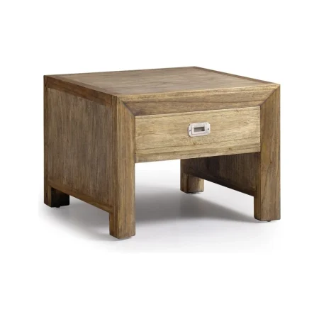 Mesa de centro en madera de mindi con cajón y tiradores plateados y accesorios de bronce 60x60x45cm - Moycor - 302020MYC - foto-blanco