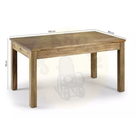 Mesa de comedor en madera de mindi con 2 cajones accesorios en bronce y tiradores plata 150x90x78cm - Moycor - 302022MYC - foto-medidas