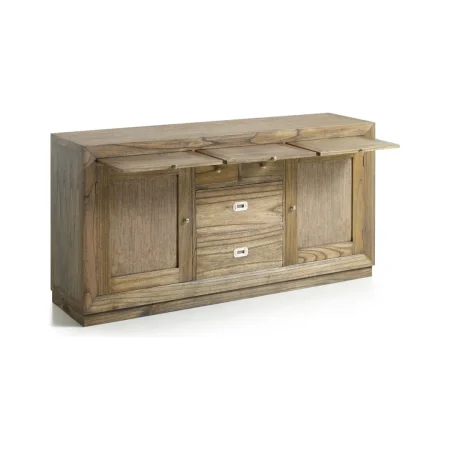 Bufet Merapi en madera de mindi con 2 cajones grandes 2 cajones pequeños uno con cajón secreter 2 puertas con estante interior y 3 bandejas extraíbles accesorios de bronce color plata 160x40x80cm - Moycor - 302025MYC - foto-blanco