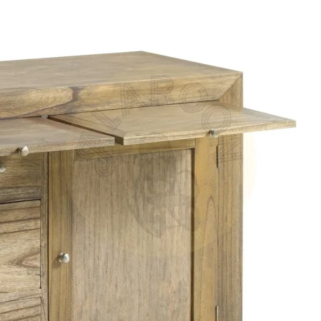 Bufet Merapi en madera de mindi con 2 cajones grandes 2 cajones pequeños uno con cajón secreter 2 puertas con estante interior y 3 bandejas extraíbles accesorios de bronce color plata 160x40x80cm - Moycor - 302025MYC - foto-secundaria-2