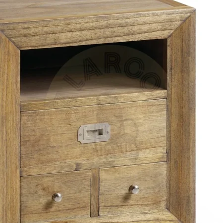 Mesita de noche Merapi en madera de mindi hecha a mano 3 cajones accesorios de bronce tiradores plateados 50x40x60cm - Moycor - 302026MYC - foto-secundaria-2