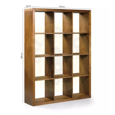 Librería artesanal en mindi 12 compartimientos con 4 patas 135x35x180cm - Moycor - 30287MYC - foto-medidas