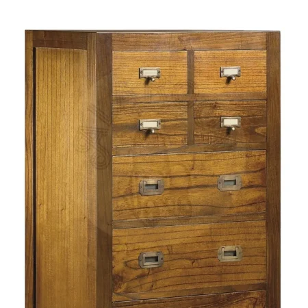 Cómoda en madera de mindi maciza 4 cajones grandes y 4 pequeños con accesorios de bronce 60x40x130cm - Moycor - 30291MYC - foto-secundaria-2