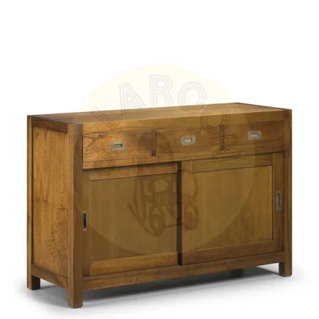 Bufet en madera de mindi con 2 puertas correderas 3 cajones y 1 estante interior con accesorios de bronce 120x50x80cm - Moycor - 30298MYC - foto-secundaria-1