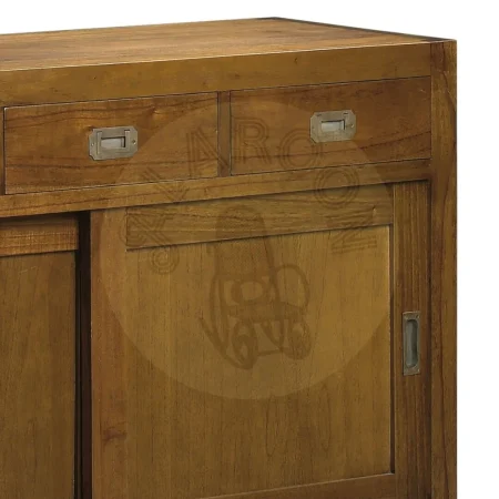 Bufet en madera de mindi con 2 puertas correderas 3 cajones y 1 estante interior con accesorios de bronce 120x50x80cm - Moycor - 30298MYC - foto-secundaria-2