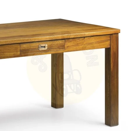 Mesa de comedor rectangular en mindi con accesorios de bronce y 2 cajones 150x85x78cm - Moycor - 30301MYC - foto-secundaria-1