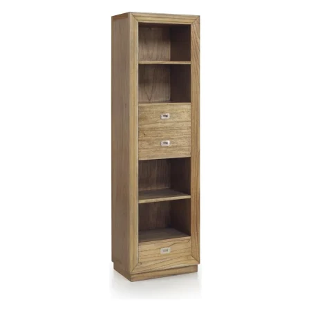 Librería estrecha en madera de mindi con accesorios de bronce y tiradores plateados 55x40x190cm - Moycor - 303041MYC - foto-blanco