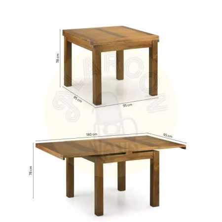 Mesa de comedor extensible Star madera de mindi con dos extensiones y accesorios de bronce 95x95x78cm - Moycor - 304110MYC - foto-medidas