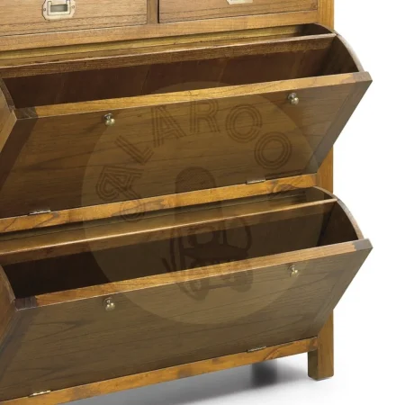 Zapatero en madera de mindi con accesorios de bronce 2 cajones y 2 puertas abatibles con separador removible 100x30x100cm - Moycor - 30601MYC - foto-secundaria-3