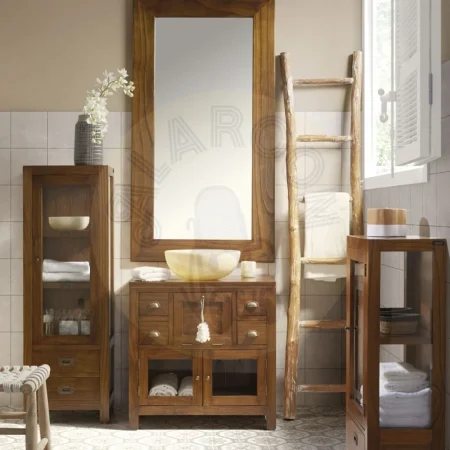 Vitrina estrecha de mindi con accesorios de bronce 2 cajones 1 puerta de cristal y 2 estantes 40x35x135cm - Moycor - 30801MYC - foto-secundaria-3