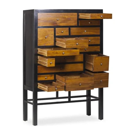 Cajonera negra de mindi 18 cajones de distintos tamaños madera maciza accesorios de bronce 100x40x145cm - Moycor - 30900MYC - foto-blanco