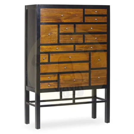 Cajonera negra de mindi 18 cajones de distintos tamaños madera maciza accesorios de bronce 100x40x145cm - Moycor - 30900MYC - foto-secundaria-1