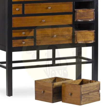 Cajonera negra de mindi 18 cajones de distintos tamaños madera maciza accesorios de bronce 100x40x145cm - Moycor - 30900MYC - foto-secundaria-4