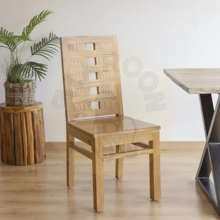 Silla Madhu de madera de mindi hecha a mano estructura maciza respaldo con diseño de cuadrados 45x55x100cm - Moycor - 315021MYC - foto-secundaria-1