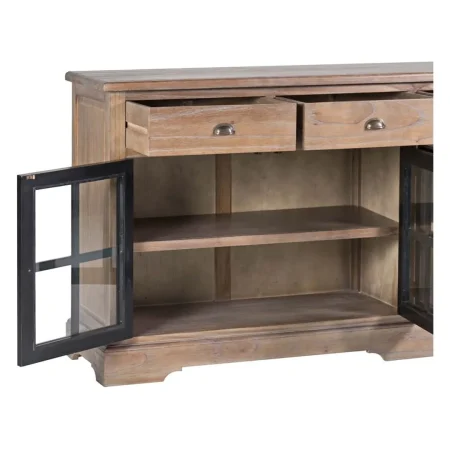 Bufet Siena en mindi maciza con 4 cajones 4 puertas de cristal y 1 estante accesorios de bronce acabado rústico 200x47x90cm - Moycor - 316001MYC - foto-blanco